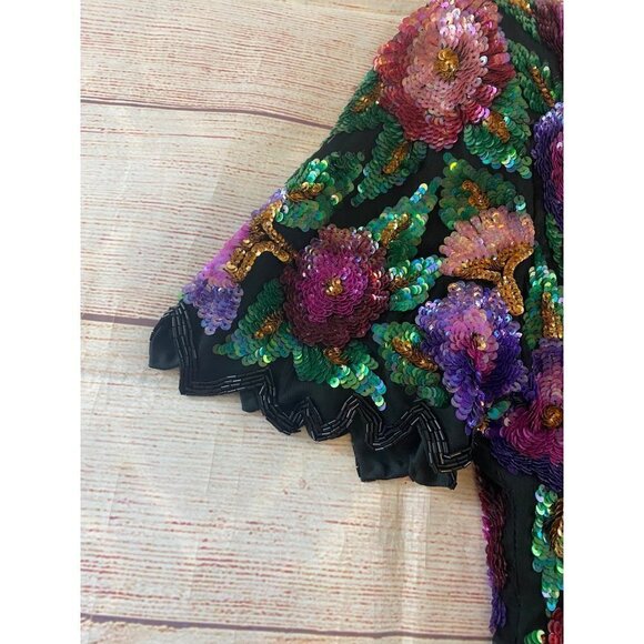 Vintage 80's Lawrence Kazar 100% Silk Sequin Blouse - Medium - Picture 12 of 13